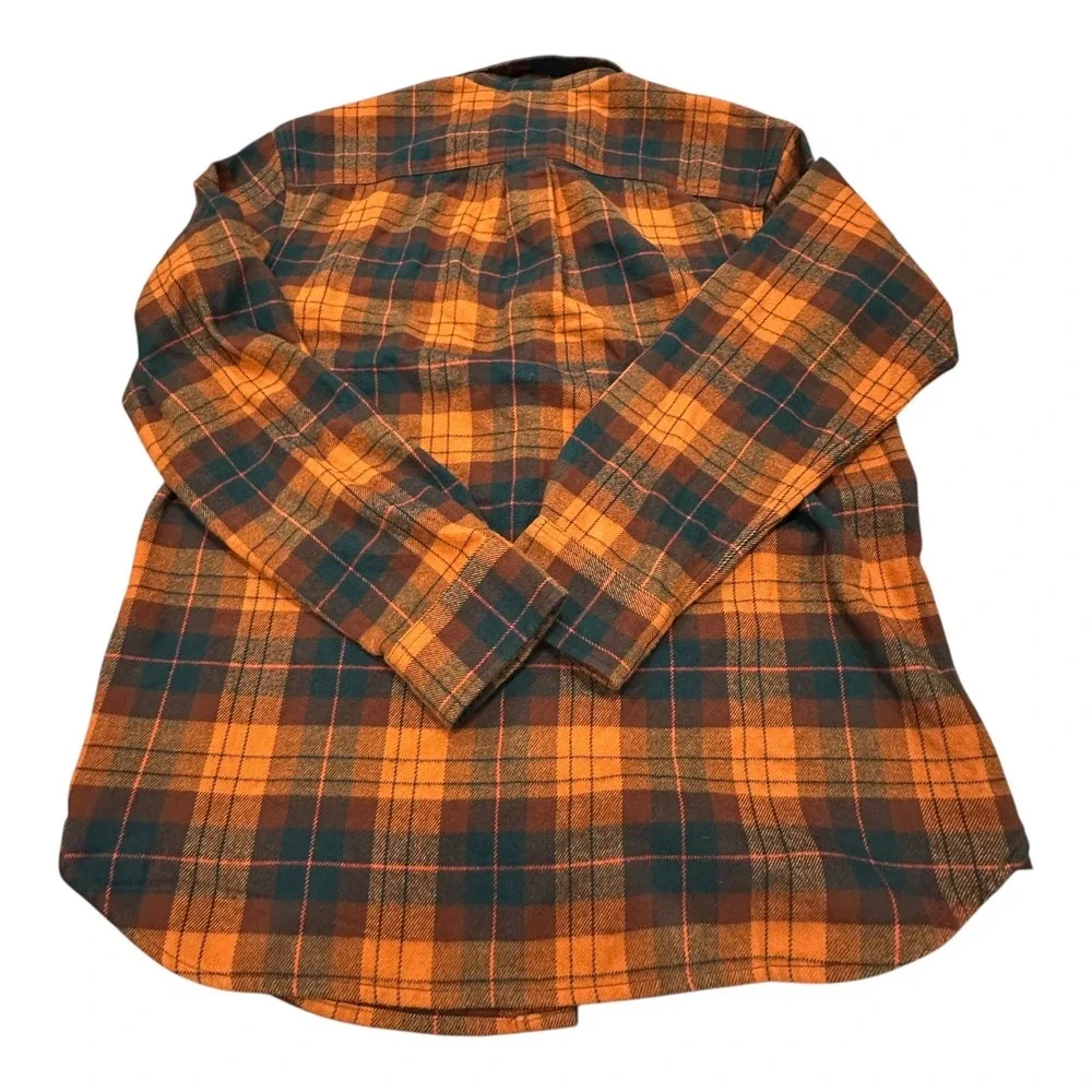 The North Face Men Med. Plaid Flannel Shirt Button Down Long Sleeve Orange Green
